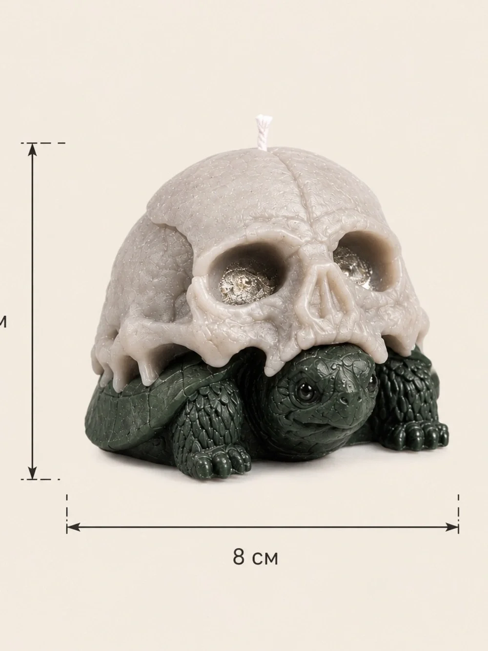 Set of 3 Halloween Skull Turtle Decorative Candle - Gray Green - Handmade